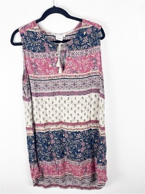 BEACH LINCH LONGUE Floral Multicolor Tie Front Sleeveless Dress XL Boho Casual