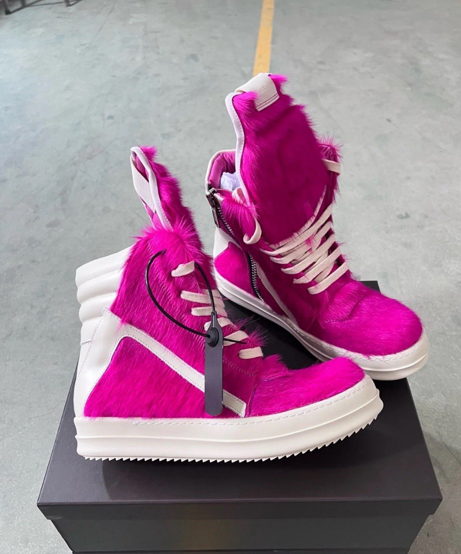 Bright Pink Rick Owens Style Pony Hair High Tops – Premium Build