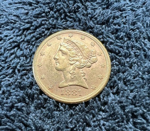 1881 US Liberty head $5 Dollar Gold Half Eagle - No Reserve Free Ship!