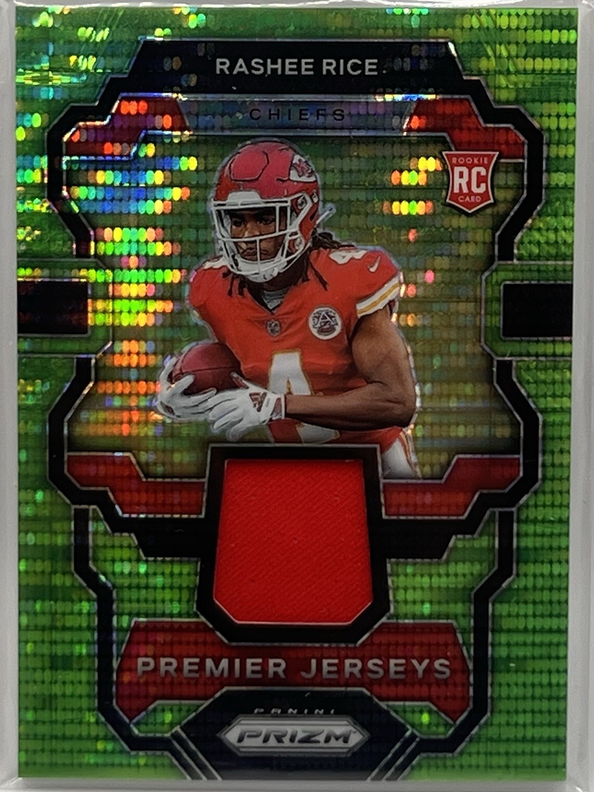 2023 Prizm Rashee Rice | Premier Jerseys RC Neon Green Pulsar | #PJ-RR Chiefs