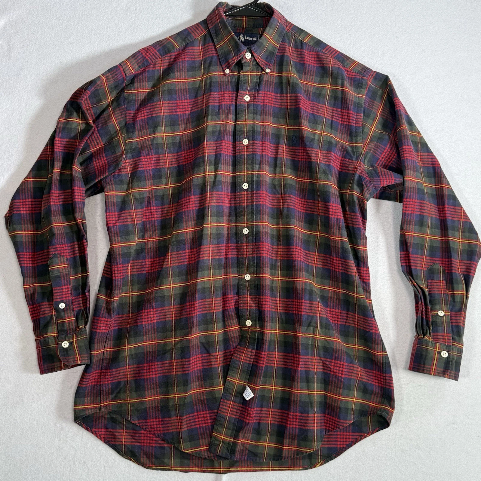 Vintage Ralph Lauren Plaid Button-Down Long Sleeve Red/Green/Blue Men Sz Medium