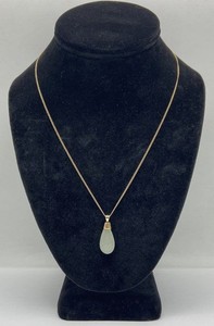 13K Yellow Gold Curb Link 9k Gold Glass Pendant Necklace 4.68g