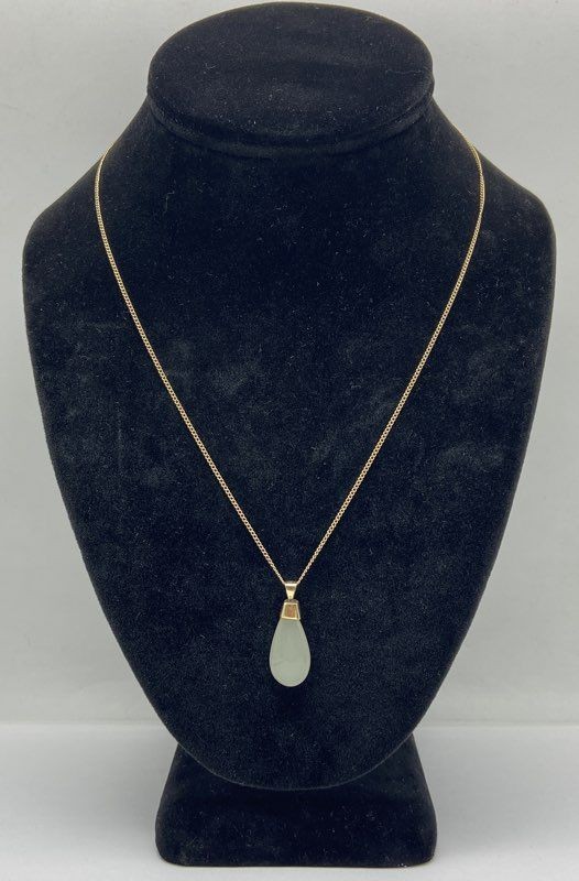 13K Yellow Gold Curb Link 9k Gold Glass Pendant Necklace 4.68g