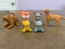 Lot of 6 Mini Plastic Animal Figurines Figures Cats Dogs And Bears