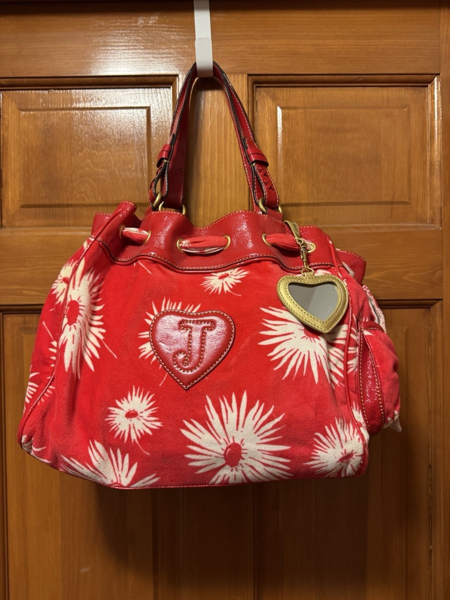 Juicy Couture Daydreamer Purse Y2K Red Floral Bee Charm Bow Velour