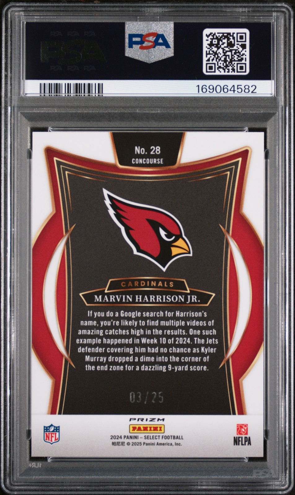 2024 PANINI SELECT BLUE DISCO #28 MARVIN HARRISON JR. 3/25 PSA 10 view 2