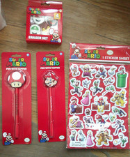 3 NEW SUPER MARIO BROS. sticker pack pens with toppers  4 pc eraser set