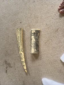 Vintage Reproduction Scrimshaw Walrus Tusk both of them