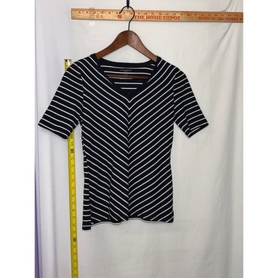 Talbots Petite Womens V Neck Short Sleeve Striped Top Size P