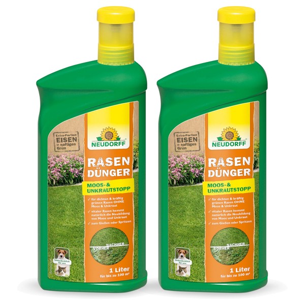 Neudorff RasendüNger Moos- Und Unkrautstopp FlüSsig - 2X 1 Liter Rasen DüNger-image