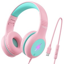Kids USB C Headphones for School, 2025 Upgrade Safe Listening Wired Over-Ear ...