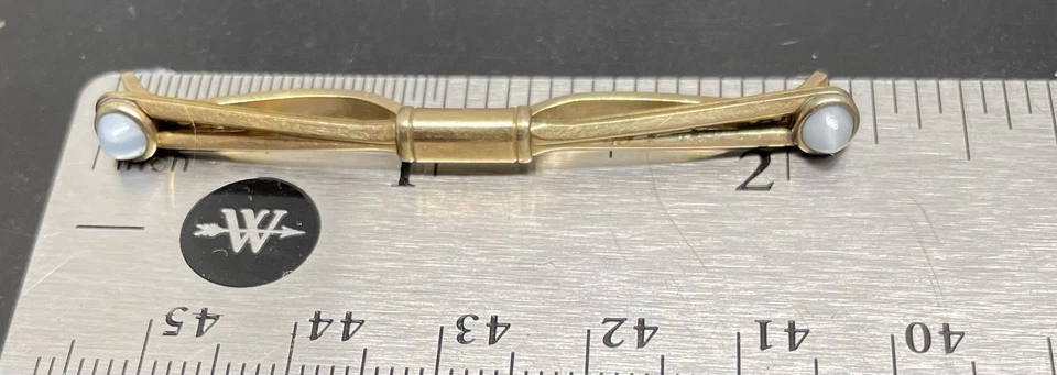Vintage Hadley Tie Clip Collar Bar, Gold Tone, Light Blue Small Stones. - Image 4 of 4