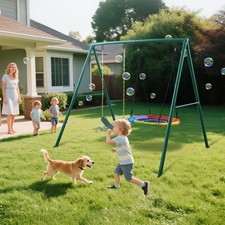 440lb Metal Swing Set with 2 Swings Heavy Duty Frame Kids Adult Backyard Playset