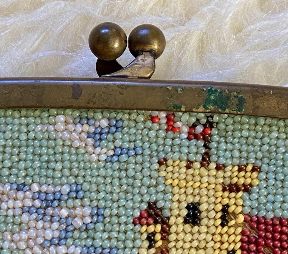 Victorian Vintage Micro Beaded Castle Scenic Purse Metal Frame - Image 3 of 4