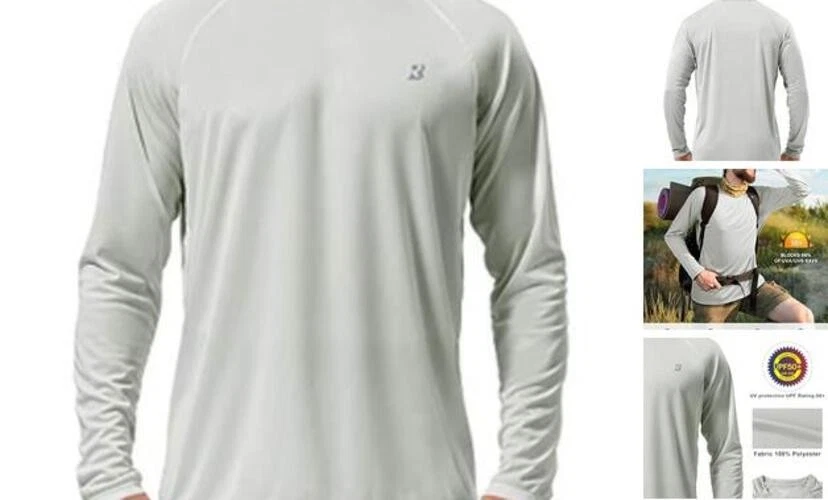 Mens UPF 50+ UV Sun Protection Shirts Outdoor Long Sleeve Large 1 Pack - Gray