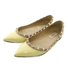 Valentino Garavani Pumps Flat Patent Leather Pointed Toe Studs 34.5 21.5cm Yello