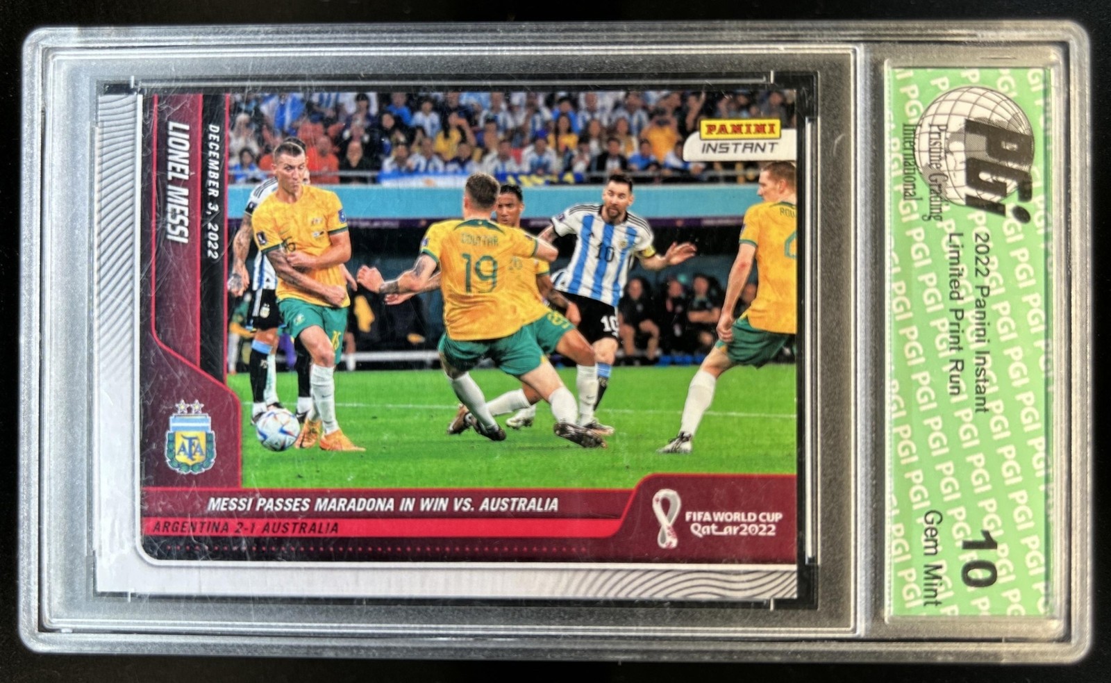 2022 Panini Instant FIFA Cup Lionel Messi Passes Maradona In Win #1/854 PGI 10