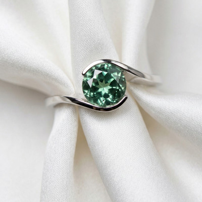 925 Sterling Silver Round Cut Green Sapphire Gemstone Bypass Ring