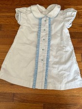 vintage blue and white girls dress, 18months