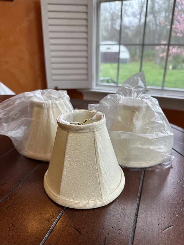 3 Lampshades For Chandelier Bulbs. Ivory. Gold Hardware.