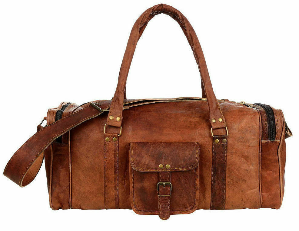 Travel New Men's genuine Leather large vintage gym weekend overnight