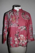 Citron women's pink dragon print button up top size S  (BL100)