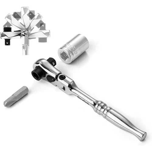Ratchet Handle Socket Wrench 1/4" Drive 72 Tooth Flexi Head 115mm Round US - Picture 4 of 15