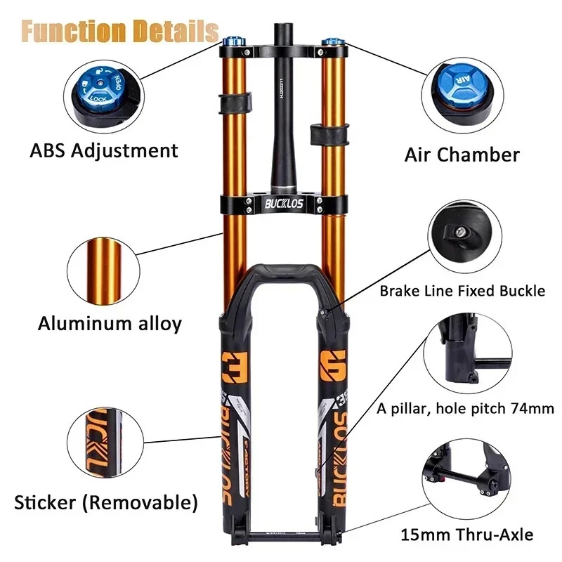 27.5/29Inch Mountain Downhill Bike Dual Crown Air Front Fork 15*110mm Thru Axle - Image 4 of 4