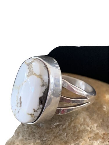 Native Mens Navajo Sterling Silver White Buffalo Turquoise Ring Sz 9.5 01446 - Picture 11 of 12