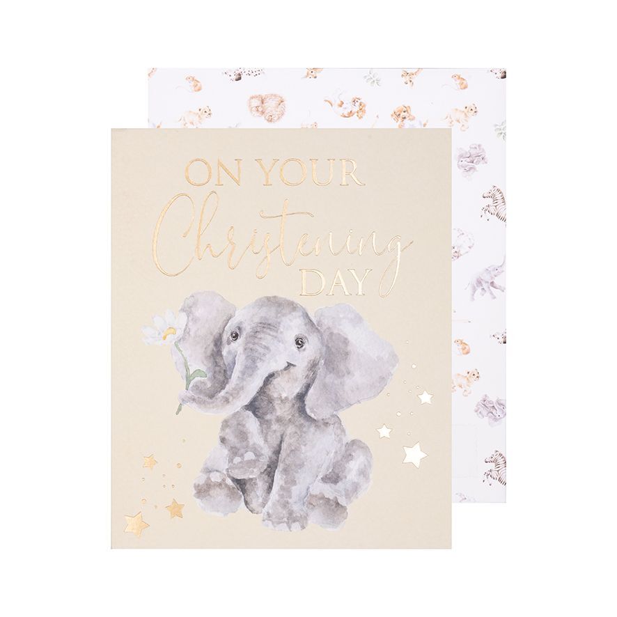 Wrendale Elephant Christening Day Card – Greeting Card with Decorated Envelope