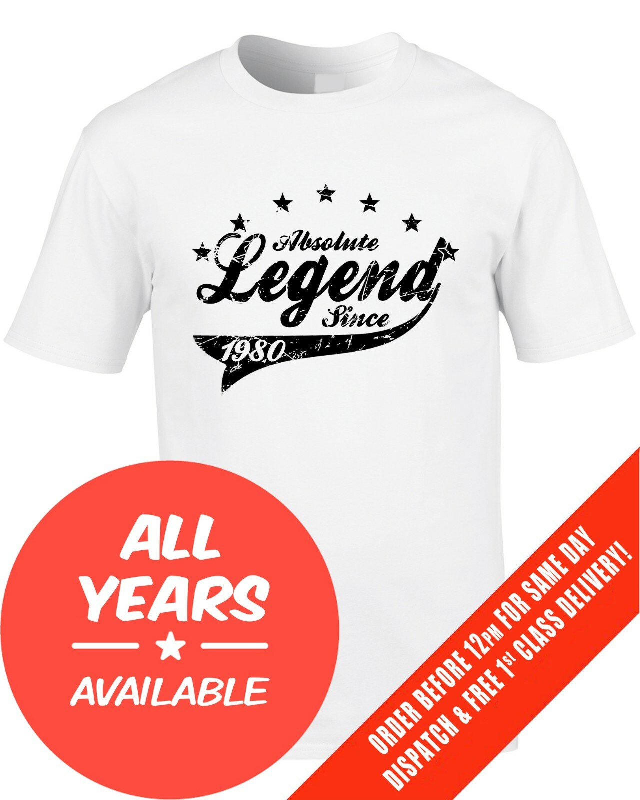 ALTRA T shirt compleanno personalizzata regalo leggenda assoluta dall'anno a scelta anni 80 40