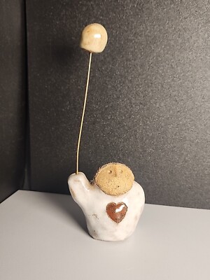 Stone Ceramic Figurine Boy Holding Balloon Heart Partially Glazed 7.25''