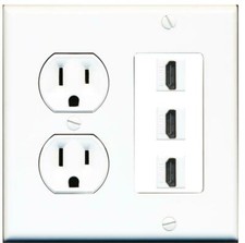 15 Amp Round Power Outlet 3 Port Hd A-v Wall Plate Hide Cables Wires