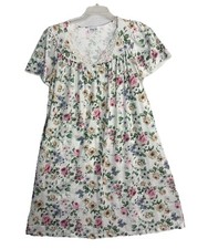 VTG Cottagecore Floral Maxi Nightgown Sz M Satin Lace Details S/S Pocket Button