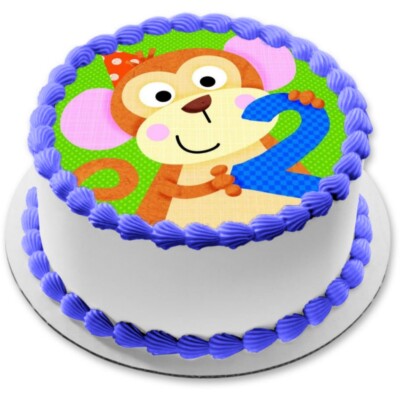 Zweiter Geburtstag 2 zwei Affen Tortenaufleger Party Deko essbar Feier Cupcake
