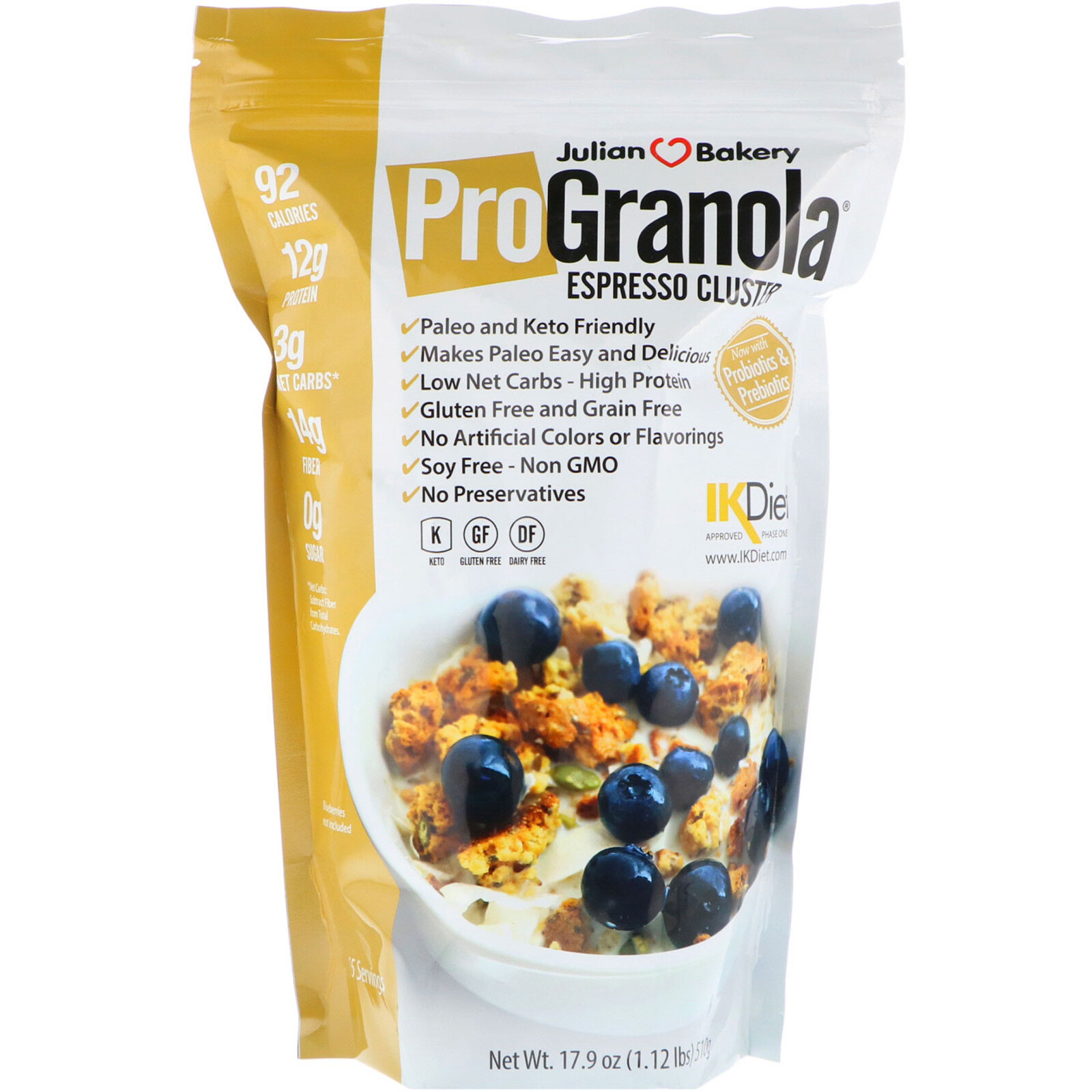 Julian Bakery, Pro Granola, racimo de café espresso, 17,9 oz (510 g)