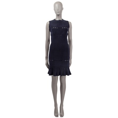 66508 auth ALAIA midnight blue CUT-OUT SLEEVELESS FLARED Dress 40 M