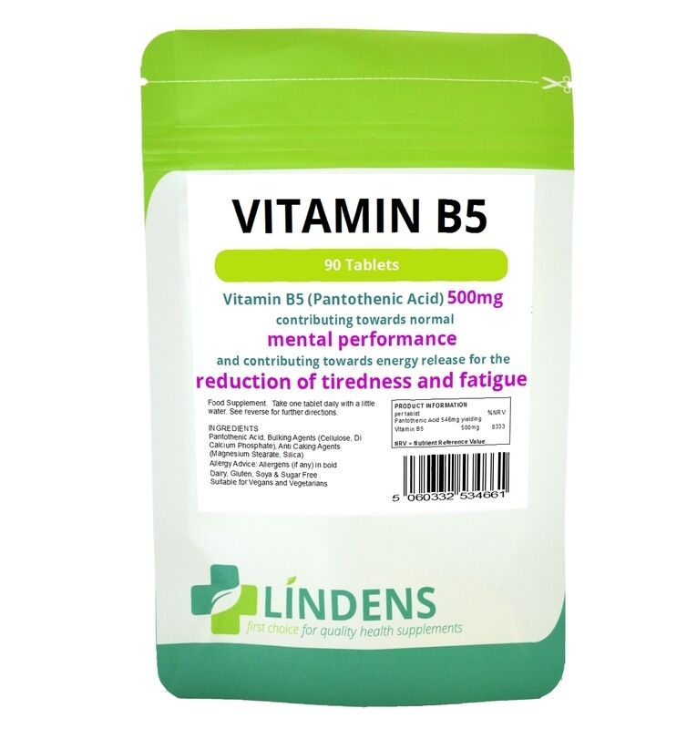 Vitamin B-5 500mg 1-a-day 90 tablets Pantothenic Acid B5 Brain Energy Metabolism