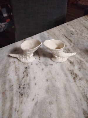 Vintage Set 2 Sm LENOX Horn of Plenty Cornucopia Ivory Tone Made USA Exc