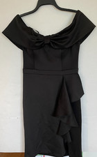 XSCAPE Crepe Off the Shoulder Ruffle Dress IN BLACK WOMENS SIZE 12 NEW