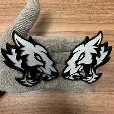 Coyote Wolf Badges Emblem Metallic Silver ED. , 2 Badges, Fender Angry Agressive