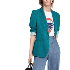 Forte_forte Shawl Lapels Single-breasted Blazer In Teal Linen Blend Corduroy L