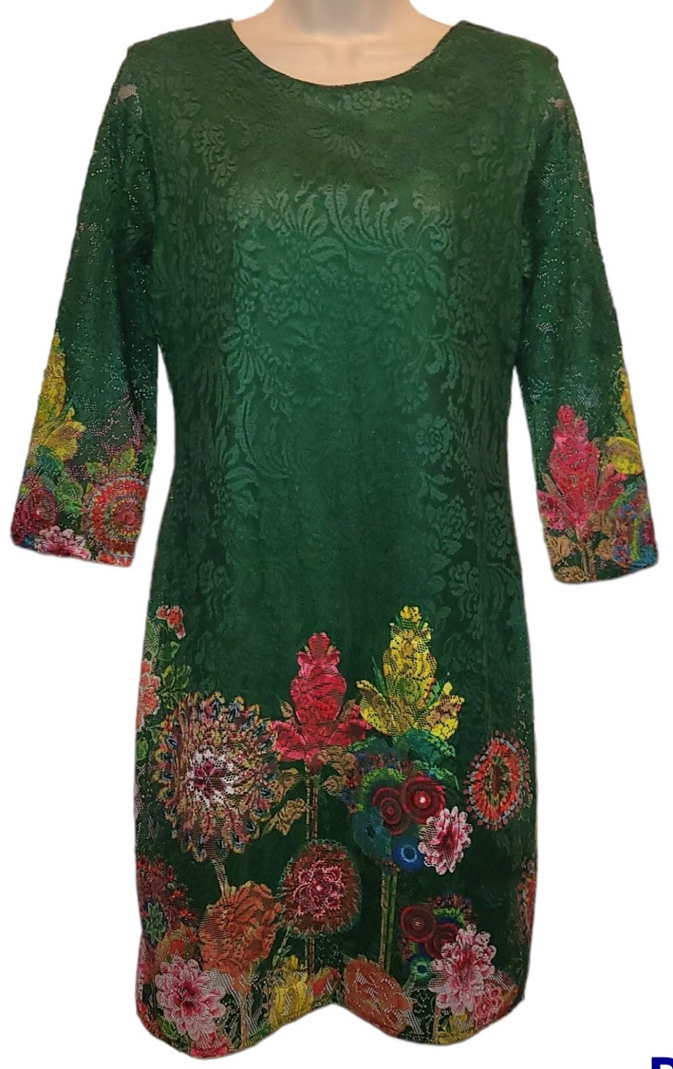 desigual green dress Multicolor Floral Lace Lined Size 40 US 6 NEW WITH TAGS! light gray