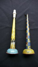 Vintage Tin Noise-Maker Horn Toy, Set of 2
