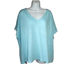 NWT J.Jill Love Linen Knit Blouse Lightweight Oversized V-neck size 1X Aqua Blue