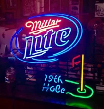 Miller Lite 19th Hole Golf Neon Light Sign 24"x20" Beer Bar Decor Lamp Artwork
