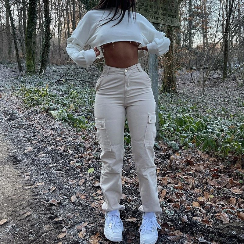Women Vintage Wide Leg Sweatpants Denim Drawstring Streetwear High Waist Pockets