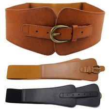 Women  s Faux Leather Elastic Wide Waist Belt Stretchy Corset Ladies Waistband