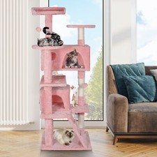 53" Cat Tree Activity Tower Pet with Scratching Posts Ladders Indoor Pink