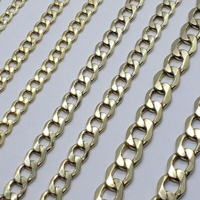 10K Gelbgold hohle kubanische Panzerkette Glieder Halskette Armband 5,5 mm 7 mm 7'' ~ 30''